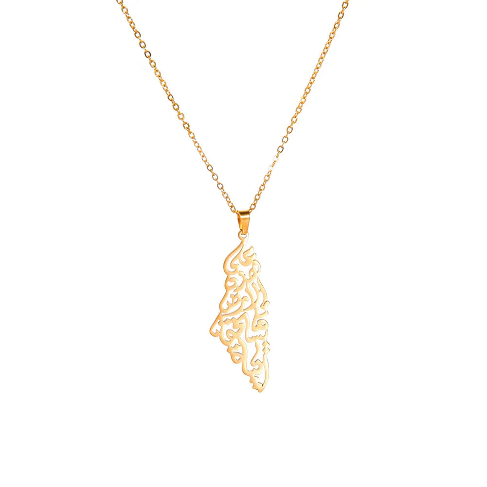 New Hot Selling Fashion Stainless Steel Hollowed Out Palestinian Map Pendant Necklace for Men and Women