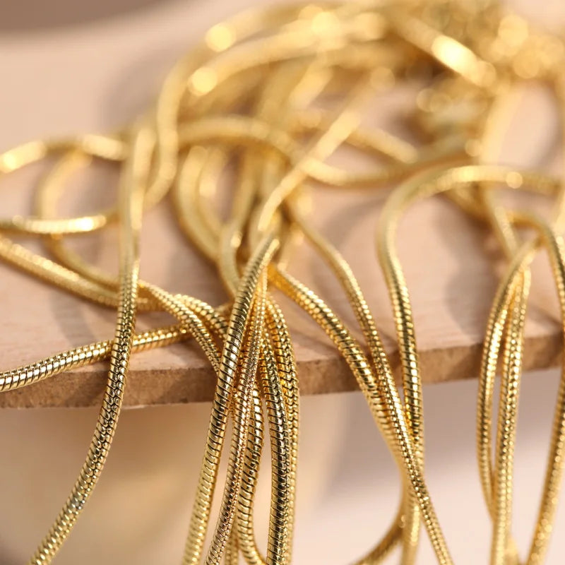 Simple Minimalist 18K Gold Plated Stainless Titanium Steel Basic Snake Chain Necklace for Women Girls