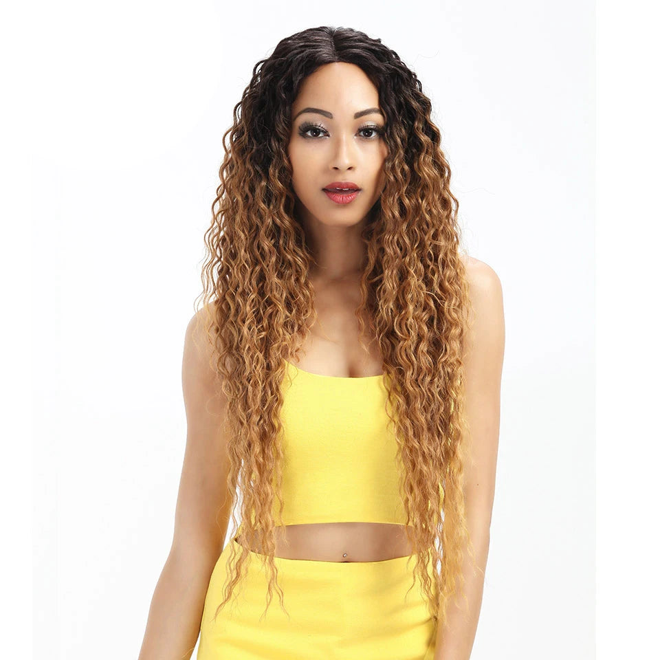 Hot Selling Ombre Blonde Wig 30 Inch Long Wavy Heat Resistance Synthetic Wigs Lace Front African American Synthetic Hair Wigs