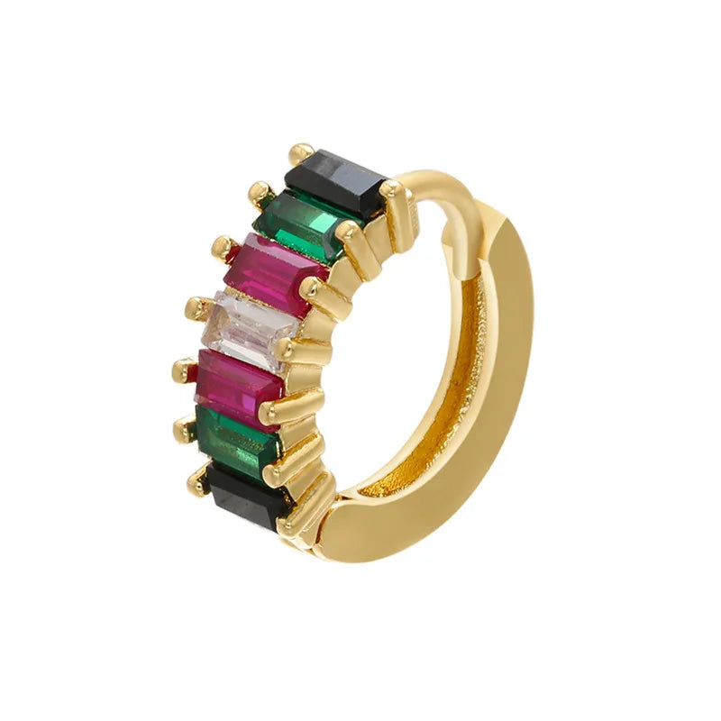 EC1642 New Chic MIini Small Rainbow 18k Gold Plated Zircon CZ Baguette Micro Hoop Huggie Earring