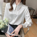 8326# Shirts Women Satin Blouse for Women Long Sleeve Shirts Office Lady Khaki Shirt Woman Solid Blouse Tops