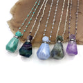 Genuine Natural Quartz Gemstone Diffuser Necklace Silver Handmade Rosary Beads Chain with Crystal Classic Style Healing Jewelry
