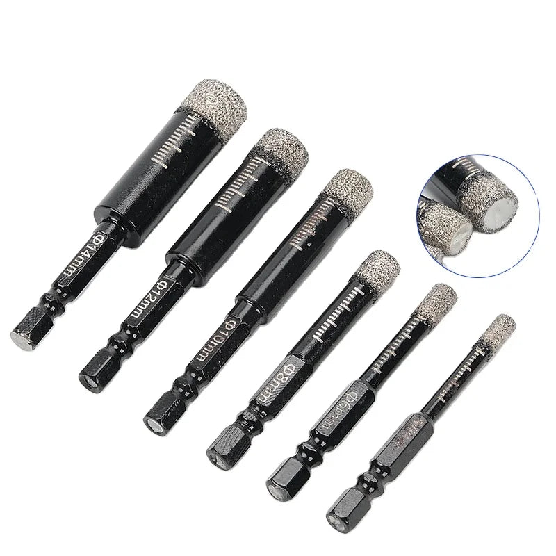 FEIDA 5mm-16mm Hex Handle Vacuum Brazed Diamond Glass Center Drill Bit Hole Saw Cutter 65-80mm Length for Granite Marble Ceramic