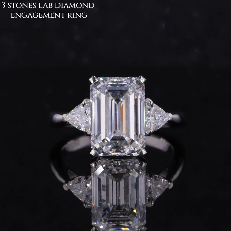 Starsgem 14k White Gold Lab Diamond Ring Three Stone Engagement Ring Custom Diamond Wedding Rings Women