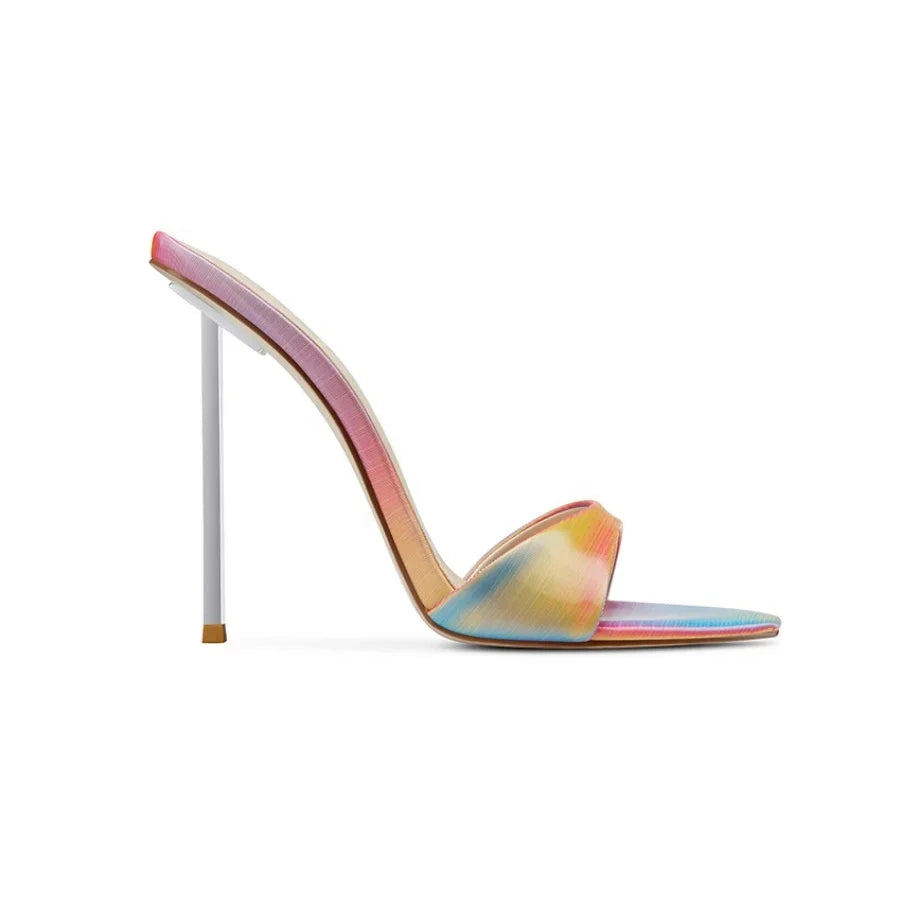 Barely Simple Style Colorful High Heel Mule Shoes rainbow Women Fashion Sandal Heels