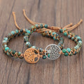 Vintage Stainless Steel Tree of Life Yoga Beaded Bracelet Handwoven Double-Layer African Turquoise Wrap Bracelet