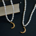 Elegant Freshwater Cultured Pearl Necklace Stainless Steel Women Crescent Half Moon Pendant Gold Jewelry Pearl Moon Necklace