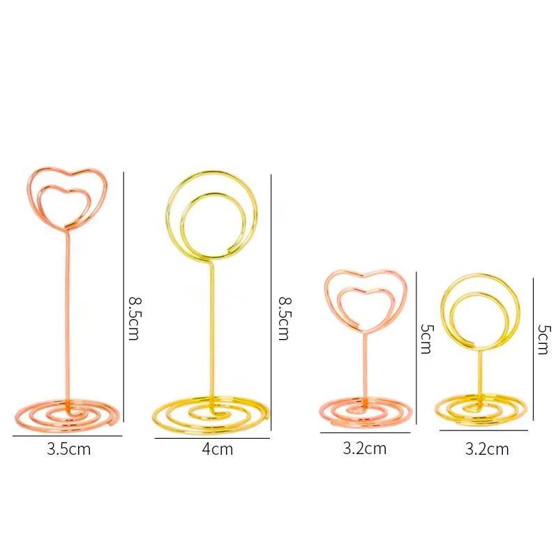 Fast Delivery 8.5CM H & 5CM H Spiral Shaped Table Number Holders Heart Shaped Metal Place Card Holders for Table Wedding