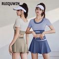Custom LOGO Women Plus Size Workout Clothing Fitness Sports Wear 2 Piece T Shirt and Tennis Skirt Yoga Set