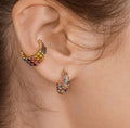 New Fashion Gold Jewelry Rhinestone Hoop Earrings With Alloy C-word Multi-layer Color Drilling No Hole Clip Earrings Women