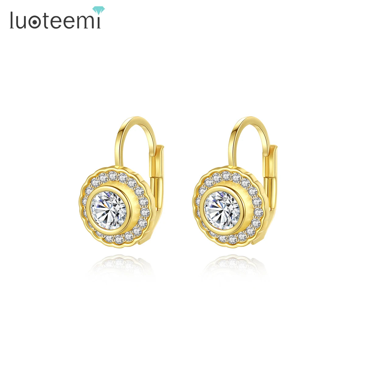LUOTEEMI Brass Elegant Woman Earing 2026 Cubic Zirconia Hoop Statement Charm Luxury Gold Korean Earrings