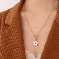 New Trendy 18K Gold Plated Stainless Steel Tennis Necklaces White Seashell Flower Necklaces
