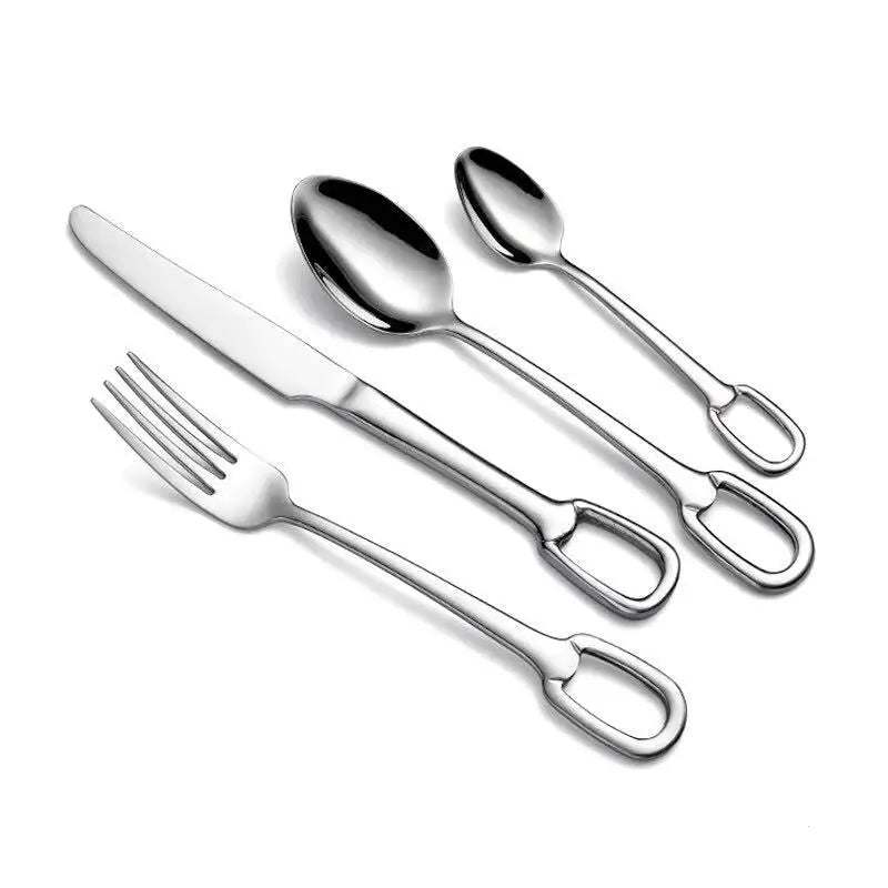 Hanging Hole Handle Gold Stainless Steel Cutlery Set Hotel Restaurant Luxury Knife Spoon Fork 4 Pieces Gift Cutlery Set