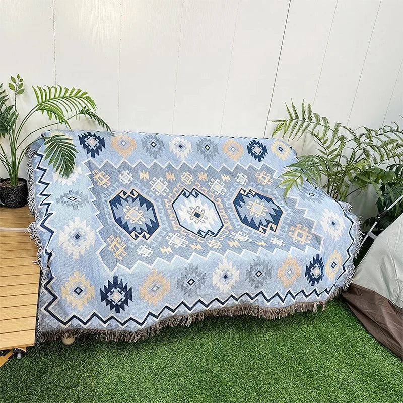 Recycled Cotton Jacquard Woven Blankets Woven Tapestry Blanket Boho Blanket Picnic Rug Beach Throw
