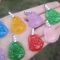 Hot Women Mini Buddha Pendant Jewelry Colorful Natural Agate Stone Stainless Steel Buddha Real Jade Charm Necklace