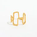 High End 18K Gold Plated Rectangle Gear Waved Lines Band Ring Stainless Steel Jewelry Trendy Finger Ring Tarnish Free