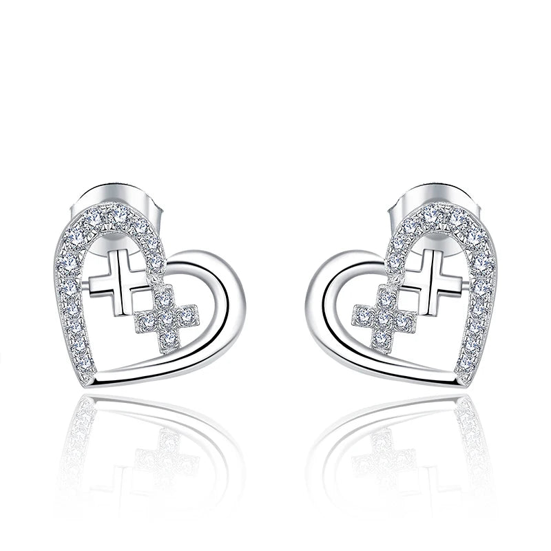 Fashion Popular 925 Sterling Silver Cross Twist Love Knot Heart Twist Back Stud Earrings Jewelry