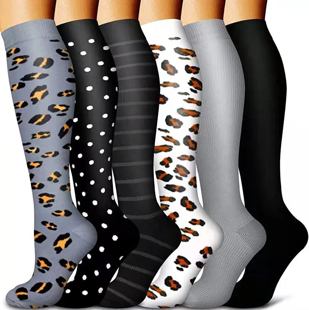 Wholesale Leopard Striped Knee High Sport Socks Women Men Nurse Running Compression Socks