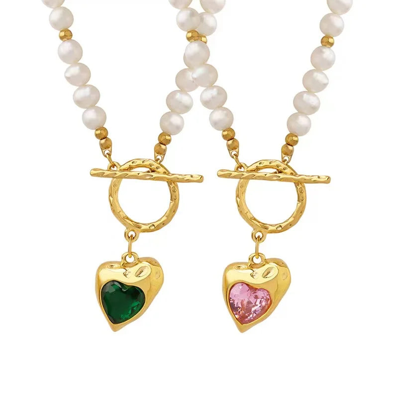 High Quality Women Designer Zircon Elegant Wedding Heart Shape Natural Freshwater Pearl Necklace Jewelry for Girls