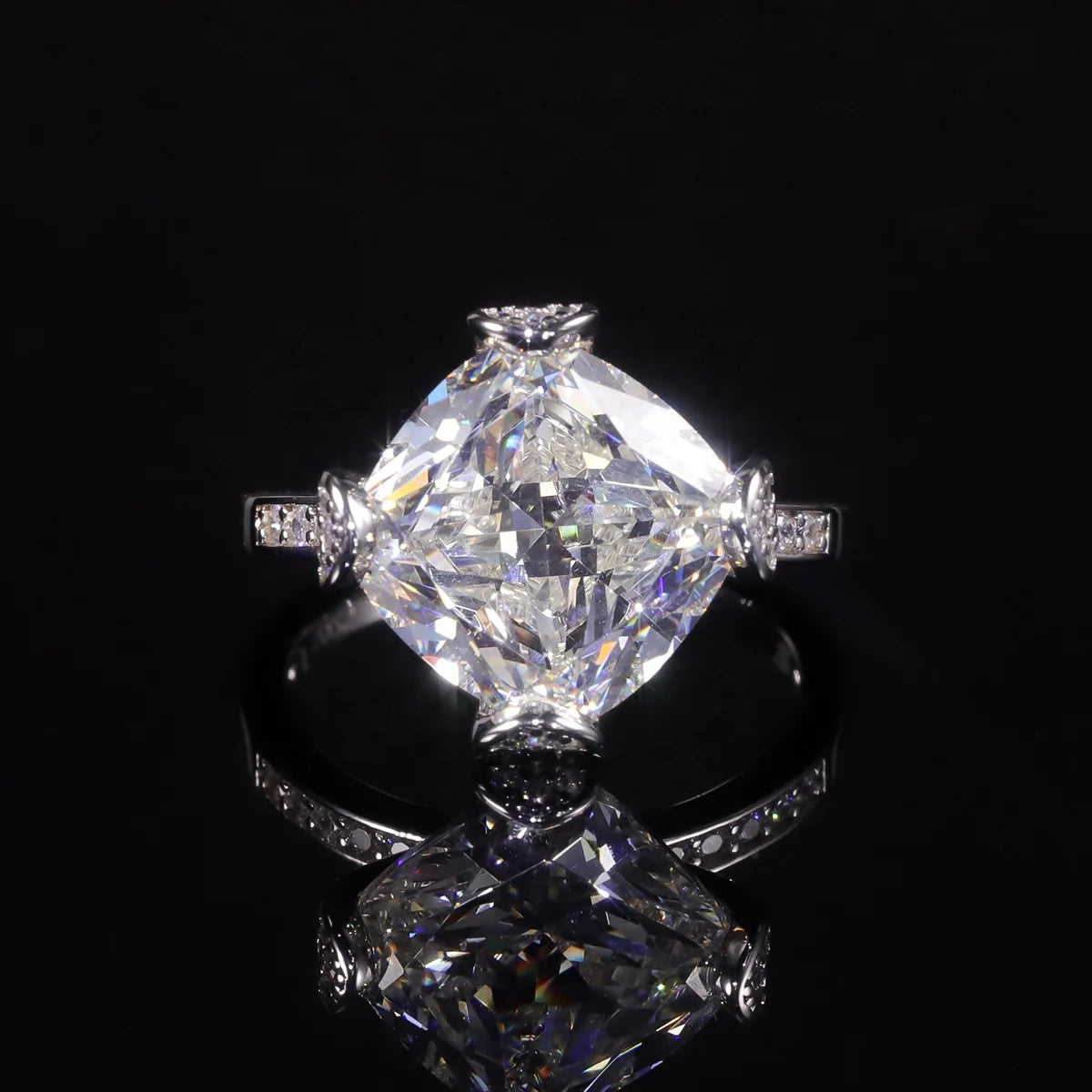 AR219 Abiding Custom Big Main Stone Ice Cut Cushion 11x11MM Cubic Zirconia 925 Sterling Silver Rings for Women