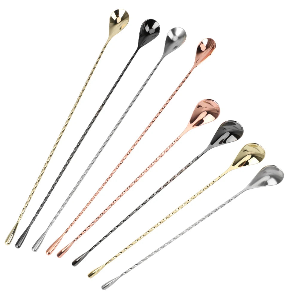 Royal Twisted Stainless Steel Threaded Rod Cocktail Stir Dabber Scoop Bar Cocktail Mix Spoon Long Handle Stirring Spoon