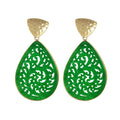 2026 Popular Design Green Jade Slice Stone Leaf Oval Shape Earrings Plated 18k Gold Earrings Drop Women Fashion Engraved Jewelry