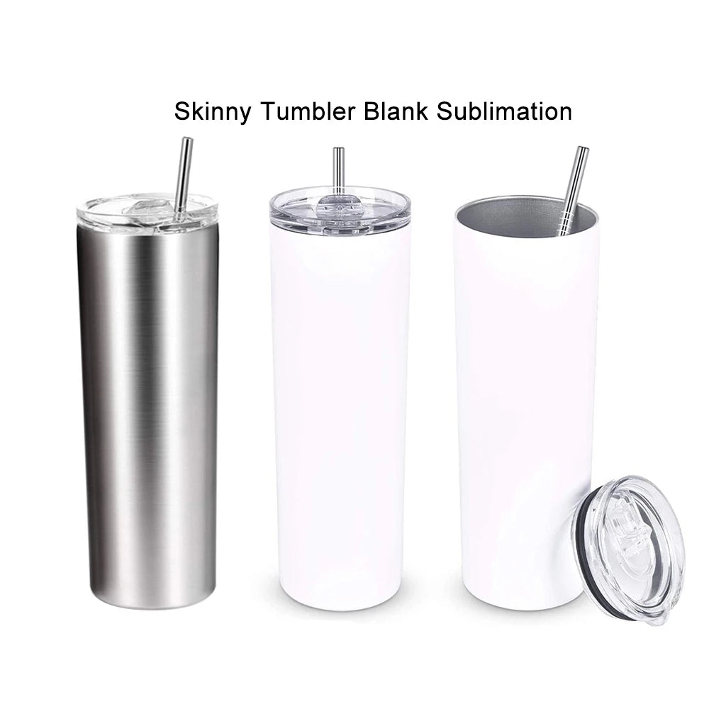 Factory Wholesale Stainless Steel 20 Oz Skinny White Blanks Sublimation Tumbler with Lid Straw