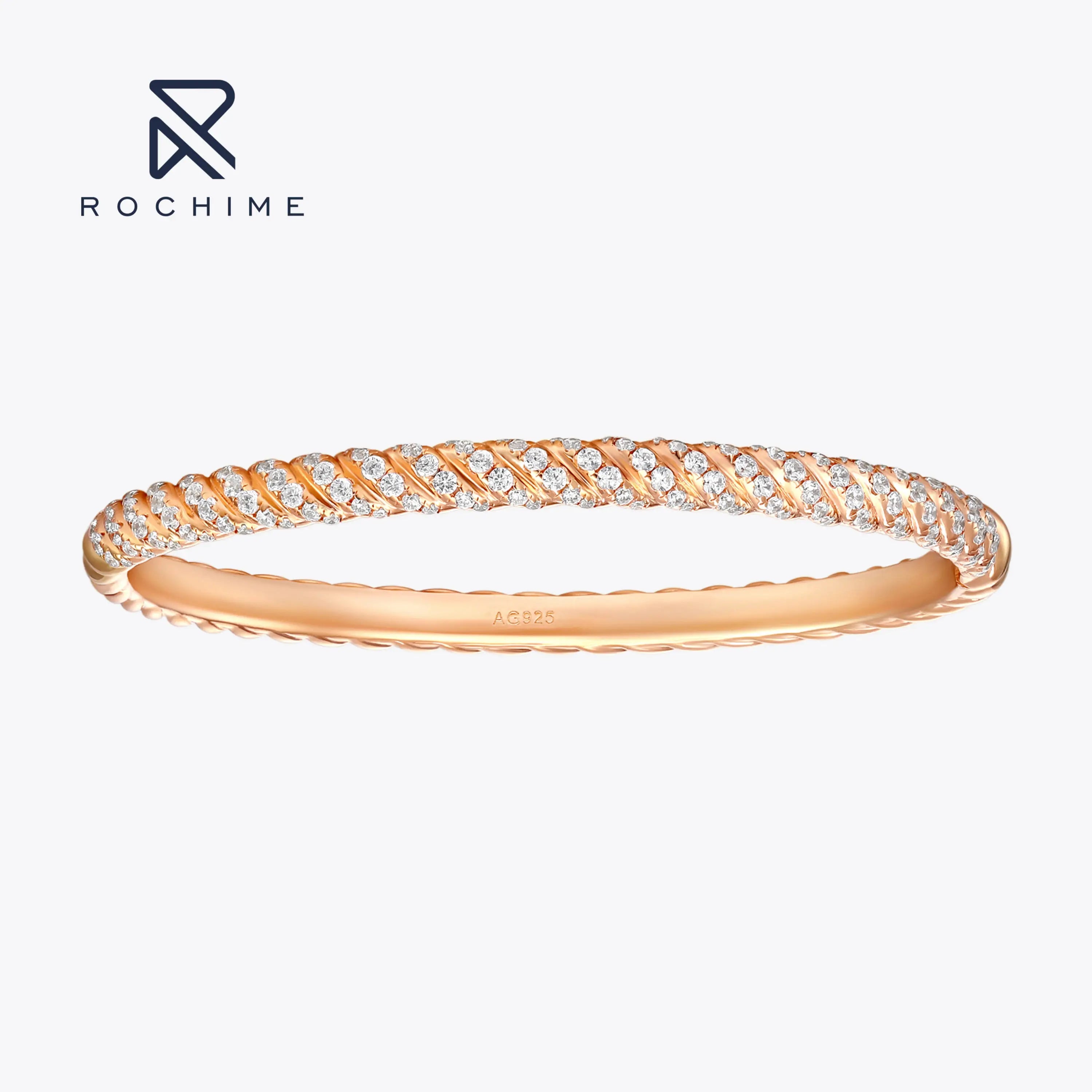 Rochime Twiststed Diamond Bangle Bracelet 925 Sterling Silver champagne Gold Plated 5a Zircon Jewelry for Women
