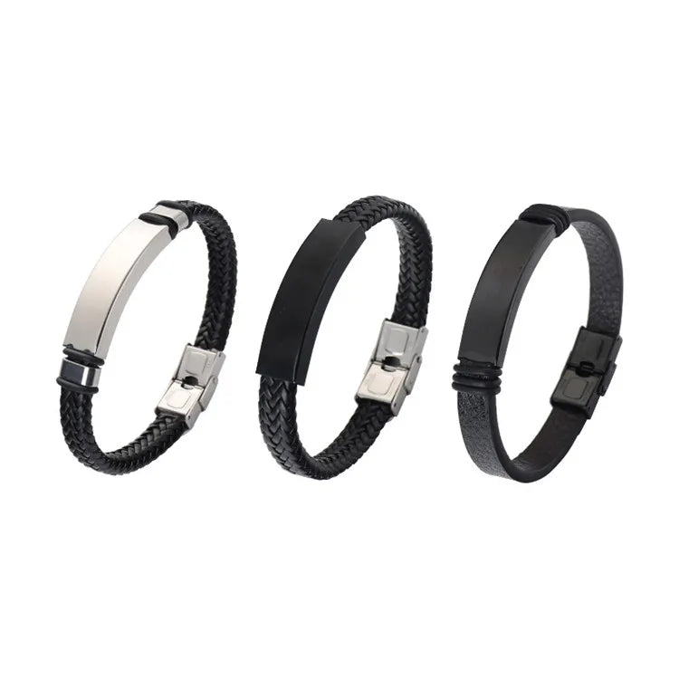 Wholesale New Titanium Steel Bracelet Fashion Leather Rope Custom Designer Cuff Leather Bracelet