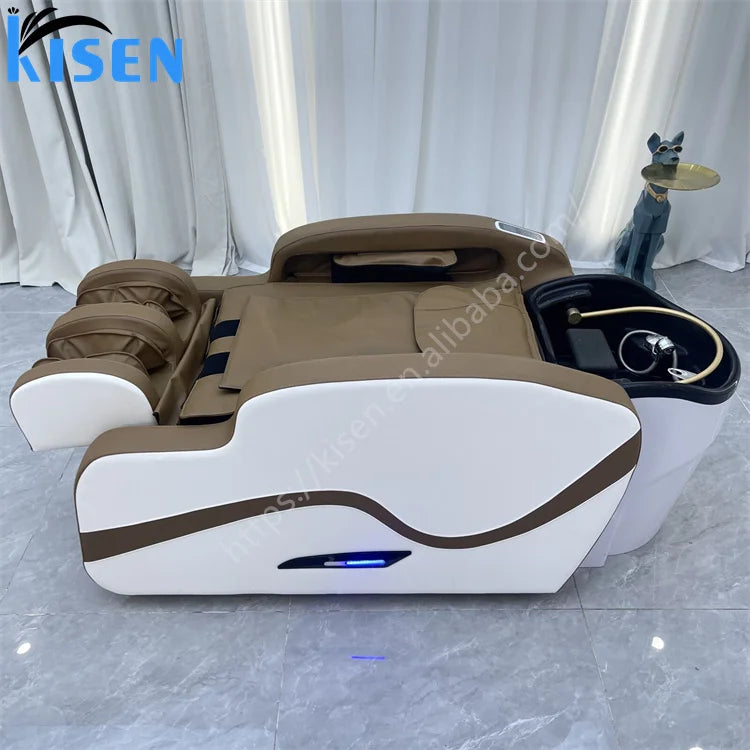 Hottest Head Spa Bed Hair Salon Washing Heating Chair Electric Massage Shampoo Chair With Head Therapy Steamer in Stock