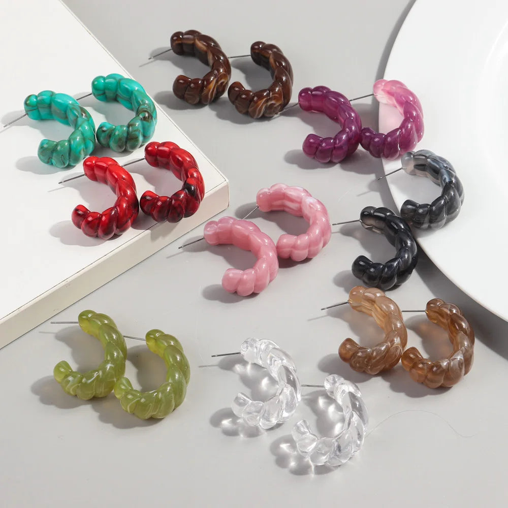 Niche Korean Designer Fashion POP Jewelry Jelly Resin Gemstones Natural Stone Translucent Marble Elegant Acrylic Hoop Earrings