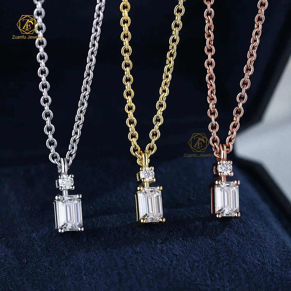 Moissanite Diamond Jewelry 925 Sterling Silver Gold Plated Emerald Cut IGI Certified Luxury Women's Necklace Pendant for Gift