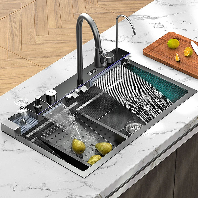 Kampolly Modern Intelligent Multifunctional Sink Piano Key LED Digital Display Smart Integrated Waterfall Kitchen Sink