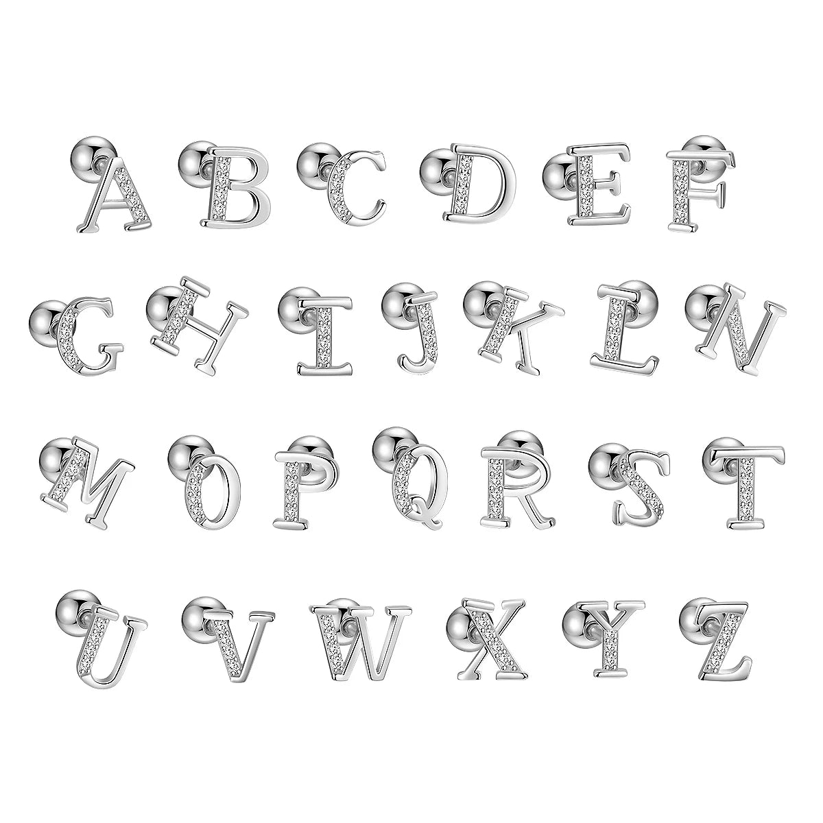 Minimalist 925 Sterling Silver CZ Initial Letters Earrings Set Simple Screw Back Stud for Women Fine Jewelry Wholesale