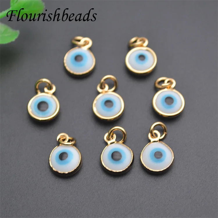 Jewelry Findings Nickel Free Color Remain Gold Plated Small Cute 8mm 10mm Enamel Eye Round Charms for DIY Bracelet Making