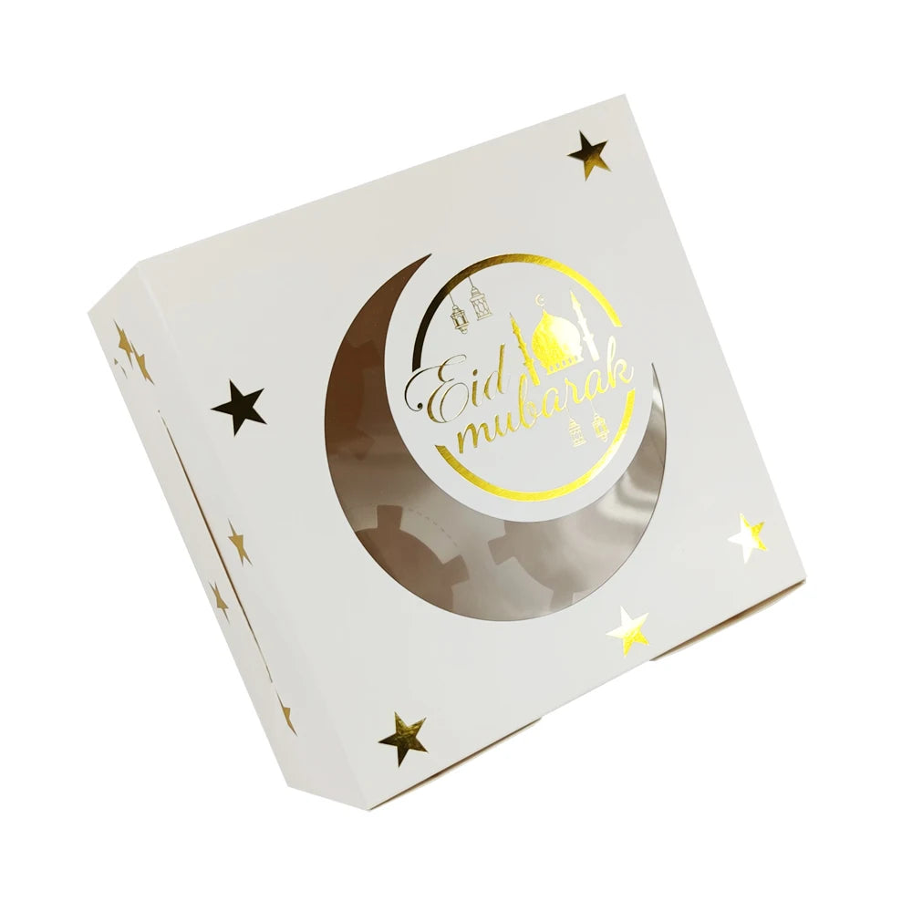 Muslim  Islamic Hamper Cardboard Paper Eid Mubarak Festival 4  Sweet Cup Cake Box Treat Gift Packaging Dessert Box with Window