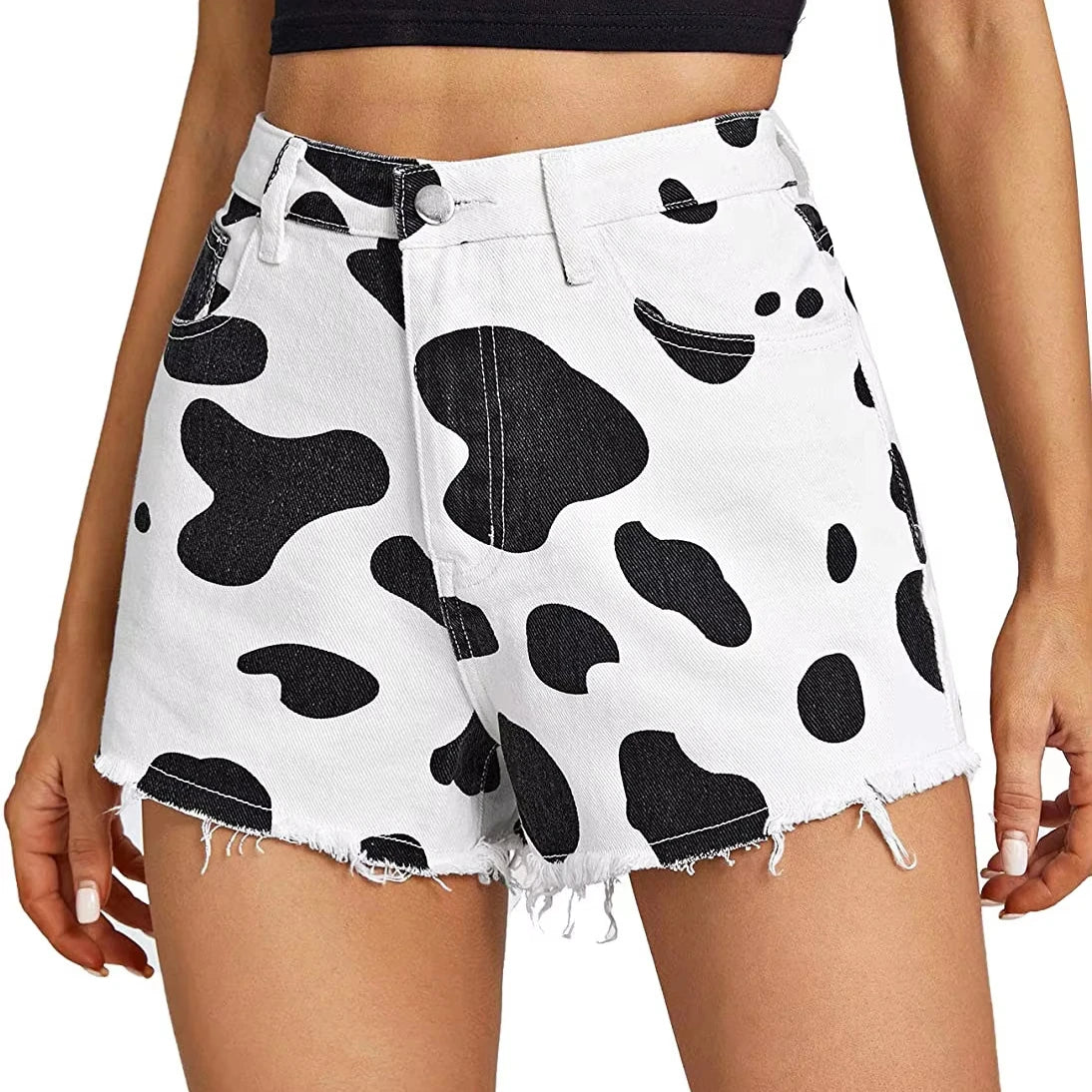 2025 Women's Vintage Western Fashion Cowgirl Cow Print Denim Pants Ladies' Summer Casual Printed Short Wholesale Straight Waist