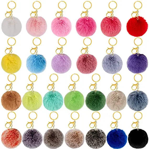 New Arrival Colorful Poms Keychains 8CM Fluffy Ball Faux Fur Keyring for Women Handbag Decoration