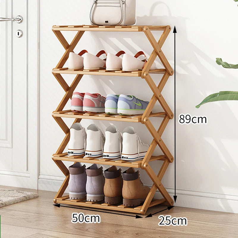 Customized Portable No Assembly Foldable Modern Storage Organizer Living Room Wooden Bamboo Panel Shoe Racks for Home