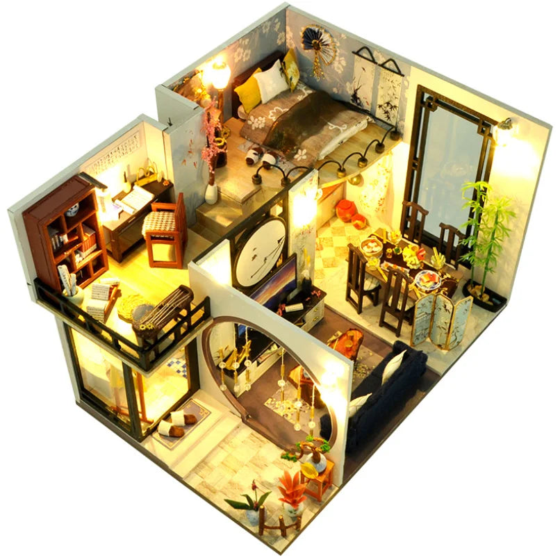 DIY 3D Wooden Miniature Handmade Furnitures Doll Houses Model Building Toys Doll House for Girls