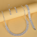 Dubai Tennis Chains Crystal Necklace Bracelet Earring Jewelry Set for Women Dangle Earring Clavicle Wedding Engagement Jewelry