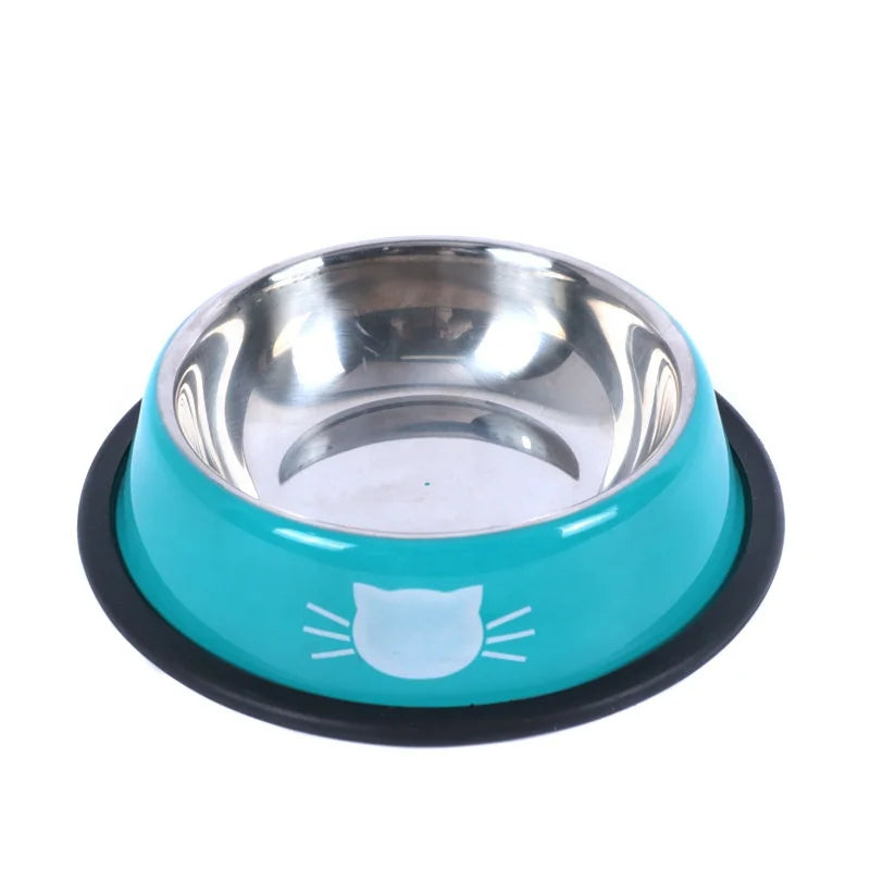 Portable Stainless Steel Cat and Dog Food Bowl Non-Slip and Anti-Upset with Attractive Print Color for Pets
