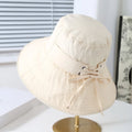 2025 Spring Summer New Solid Color Simple Wide Brim Bucket Hat Women Breathable Bow Design Travel Sunshade Hat