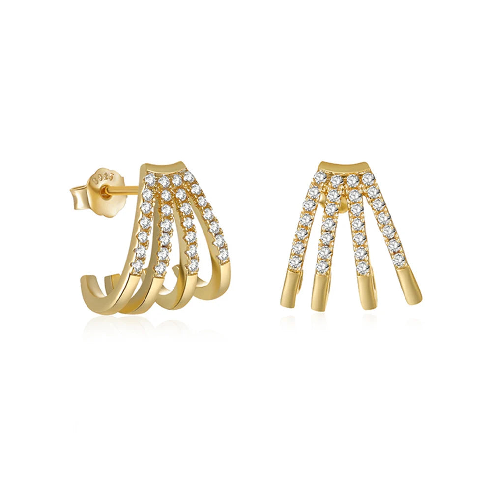 RINNTIN EQE47 Fast Shipping Claw White Zircon Fashion Jewelry 925 Sterling Silver Jewelry 14K Gold Plated Hook Stud Earrings