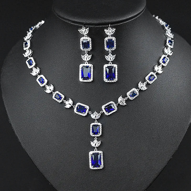 Tone Earring Pendant Necklace Wedding Jewelry Set Jewellery Fashion Jewelry Silver Cubic Zirconia New Bridal Wedding for Woman /