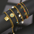 Ins Popular 18K Gold Plated Natural Stone Insert Stainless Steel Bangles Multi-colors for Wearing