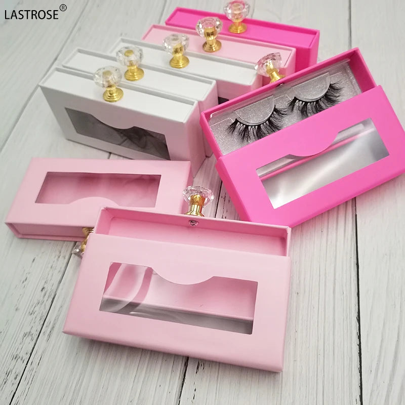 OEM Full Strip Eyelashes Case Handle Drawer Sliding Lash Box for Convenient Packaging 100% Real Mink Fur Natural Long Thick