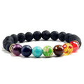 Women's Vintage 7 Chakra Diffuser Bangle Natural Agate Pearl Beaded for Bracelet Lava Stone for Yoga Healing Energy Colorful