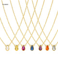 FUAMAY Silver Pear Yellow Diamond Chokers Necklaces Opal Amethyst Pink Rose Blue CZ Zirconia Birthstone Pear Shaped Necklaces