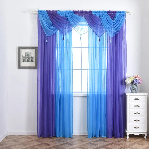 XinLan Voile Curtain Swags Valance Net Curtains Voile Swag Through-Rod Perspective Valance Home Curtains